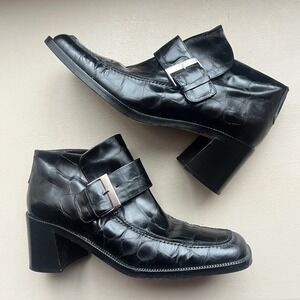 VS Via Spiga Women 8.5 Black Croc Embossed Leather Square Toe Monk Italiian Boot